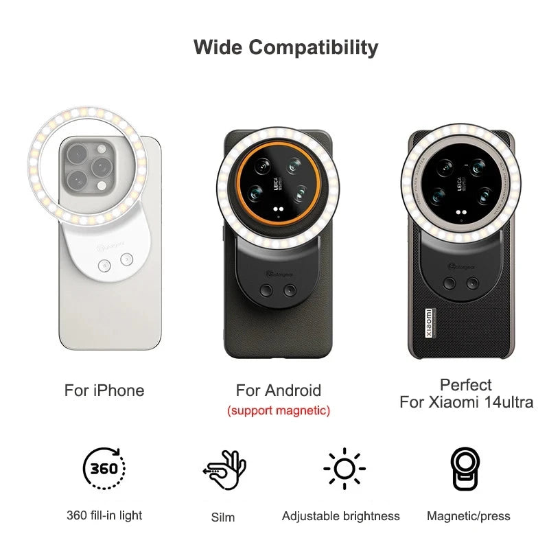 Fotorgear Magsafe Magnetic ring fill light 300 lumens 500mah Mini Portable All-roung Filling Light For Mobile Phone Photography